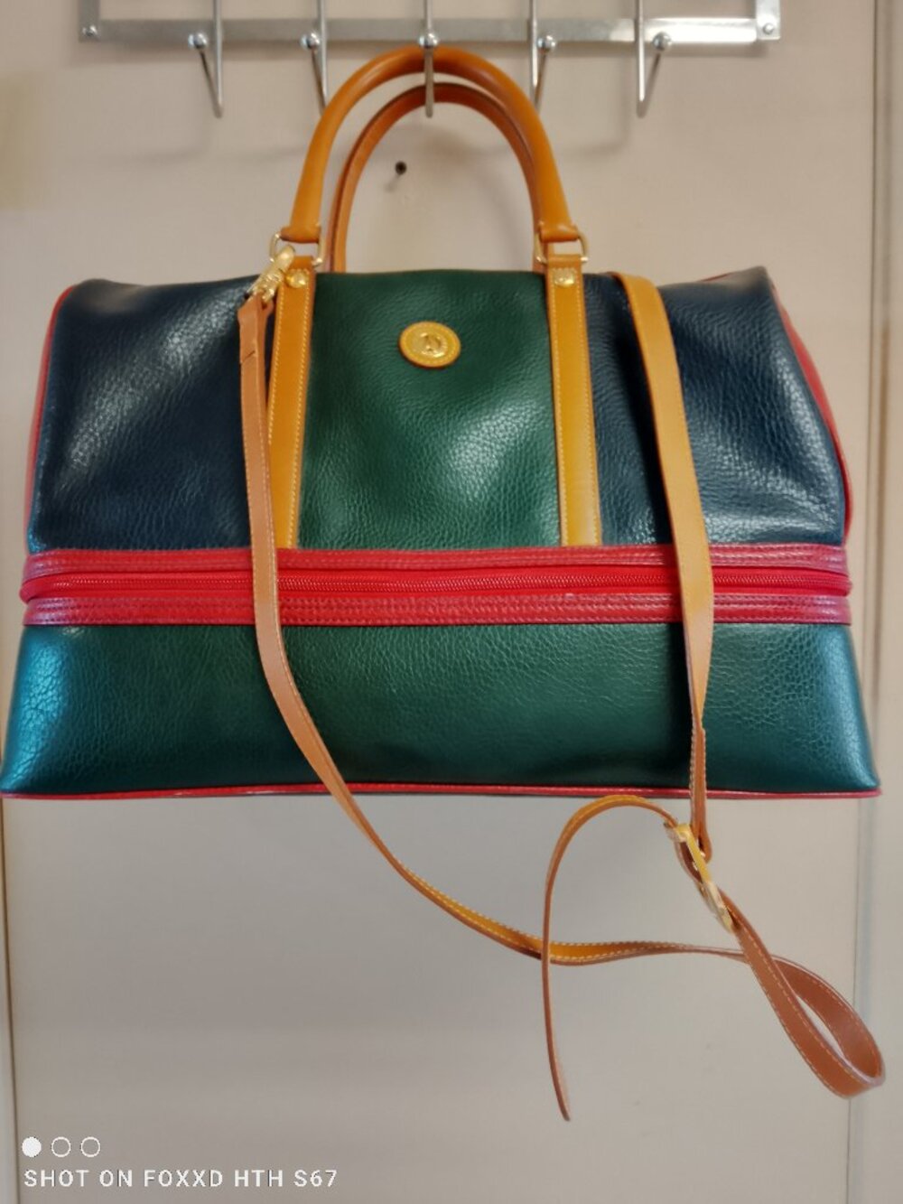 Vintage La Tour Eiffel Leather Colorblock Luggage Duffle Bag